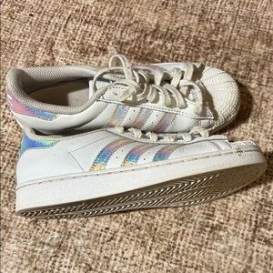 Adidas white Sneakers with Iridescent Stripes